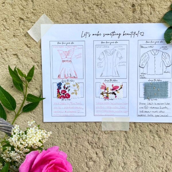 printable sewing planner displayed on the wall